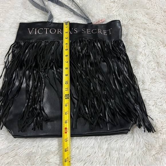 Victoria’s Secret Black Vegan Leather Fringed Tote NWT - Picture 4 of 11
